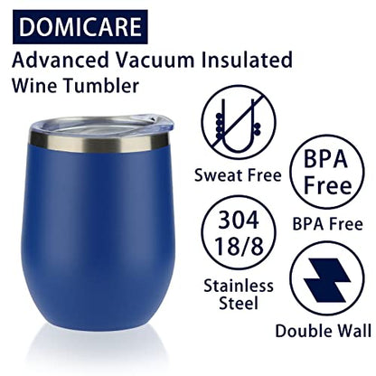 DOMICARE Stainless Steel Wine Tumbler Bulk with Lid, Personalized Insulated Tumblers Set, 12oz Travel Coffee Cups Pack of 4, Dark Blue - color: Dark Blue, size: 4 Count (Pack of 1)