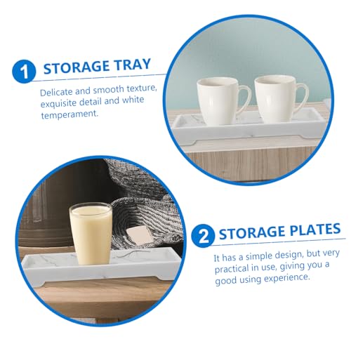 Marble Design Composite Vanity Tray for Bathroom Countertop Storage, White Cosmetic and Toiletries Organizer Plate for Home and Hotel Use
