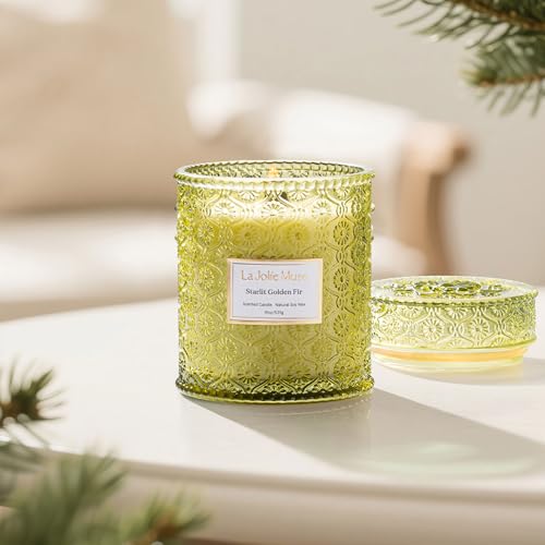 LA JOLIE MUSE Holiday Glow Candle Trio | 3×19 oz | Ruby Berry Bliss, Hearth & Velvet Flames, Starlit Golden Fir | Festive Soy Candles | Gift-Wrapped Wooden Wicks
