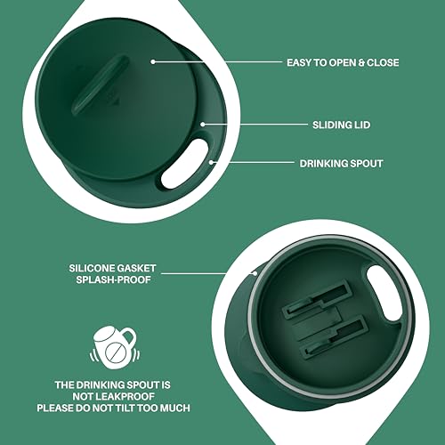 Ideus 16 oz Insulated Coffee Mug with Handle and Lid, Double Wall Stainless Steel Vacuum Thermal Coffee Mug, Travel Coffee Cup Thermal Cup for Home and Office (Leopard Green, FUJI DAWN) - color: Leopard Green