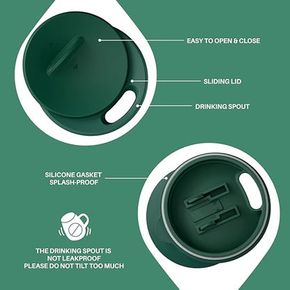 Ideus 16 oz Insulated Coffee Mug with Handle and Lid, Double Wall Stainless Steel Vacuum Thermal Coffee Mug, Travel Coffee Cup Thermal Cup for Home and Office (Leopard Green, FUJI DAWN) - color: Leopard Green