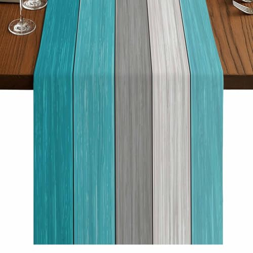 Vandarllin Farmhouse Cotton Linen Table Runner Retro Rustic Barn Wood Texture Ombre Aqua Blue Gray Non-Slip Rectangle Party Table Decorations for Kitchen,Home,Dining Table,Outdoor,Small 13X36 Inches - color: Aqua Blue&grey, size: Small 13x36