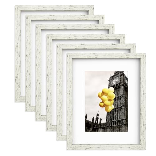 8x10 Picture Frame Set with Mat for Wall Collage - 6 pcs Distressed White Farmhouse Photo Frames for Hanging Wall or Tabletop Decor - color: Distressed White, size: 8x10