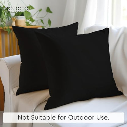 Encasa XO Throw Pillow Covers, Cotton, No Inserts 12"x12" Jet Black | Durable Cotton Canvas | Concealed Invisible Zipper | Ideal for DIY & Embroidery | Living Room & Couch | Set of 2 - color: Jet Black, size: 12" x 12" (Pack of 2)