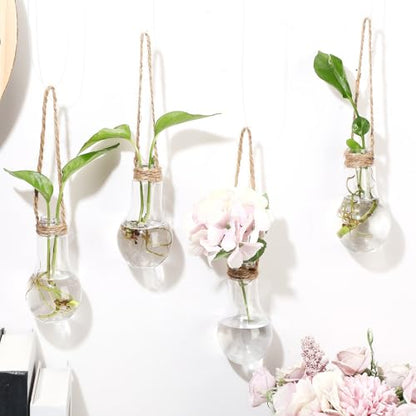 12 Pack Hanging Plant Propagation Stations 3.9 Inch Plastic Propagation Vases with Hooks and Cleaning Brush Clear Window Wall Jars for Home, Office, Bathroom Decor, Gift for Plant Lovers