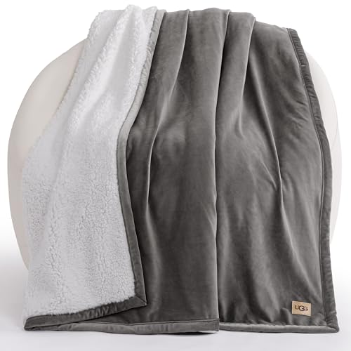 UGG Bliss Fleece Throw Blanket for Couch, 50''x70'', Charcoal Grey | Ultra Soft & Plush,Reversible,Oeko-Tek Compliant,Machine Washable,Medium Weight, Luxury Giftable Blanket, All Season Comfort - color: Grey