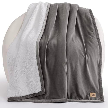 UGG Bliss Fleece Throw Blanket for Couch, 50''x70'', Charcoal Grey | Ultra Soft & Plush,Reversible,Oeko-Tek Compliant,Machine Washable,Medium Weight, Luxury Giftable Blanket, All Season Comfort - color: Grey