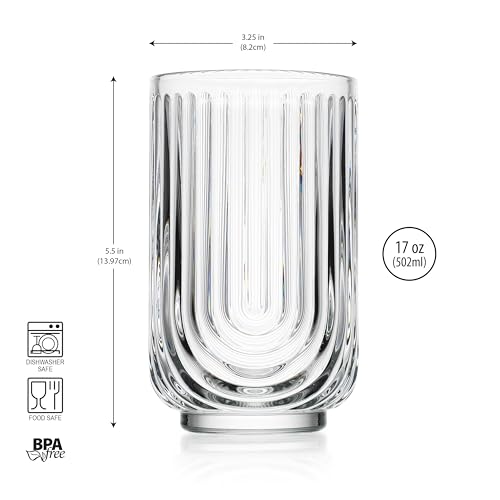Glaver's Drinking Glasses Set of 8. 17oz Vintage Drinking Cups. Ripple Cocktail Glasses, Ribbed Drinking Highball Glass Cups. Arch Designed Art Deco Glassware for Water Juice Coffee. Package may Vary - style: Clear S/8 17oz