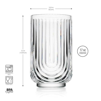 Glaver's Drinking Glasses Set of 8. 17oz Vintage Drinking Cups. Ripple Cocktail Glasses, Ribbed Drinking Highball Glass Cups. Arch Designed Art Deco Glassware for Water Juice Coffee. Package may Vary - style: Clear S/8 17oz