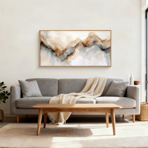 Ausril Abstract Neutral Watercolor Framed Canvas Wall Art Set -20"×40" | Modern Texture Art Prints Retro Ink Landscape Wall Decor Minimalist Brown Beige Wall Painting for Living Room Bedroom Office - color: Abstract Neutral Wall Art, size: 20"L x 40"W