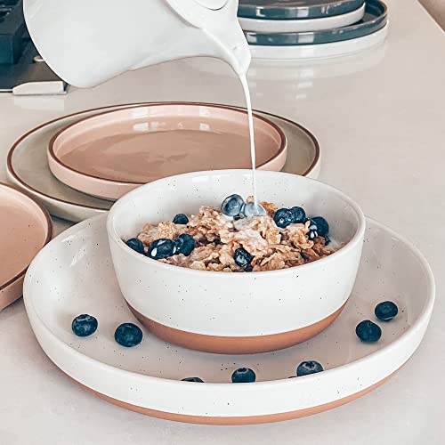 Mora Ceramic Flat Bowls Set of 4-25 oz- For Soup, Salad, Rice, Cereal, Breakfast, Dinner, Serving, Oatmeal, etc - Microwave, Dishwasher and Oven Safe Bowl for Eating and Kitchen- Vanilla & Charcoal - color: Vanilla & Charcoal