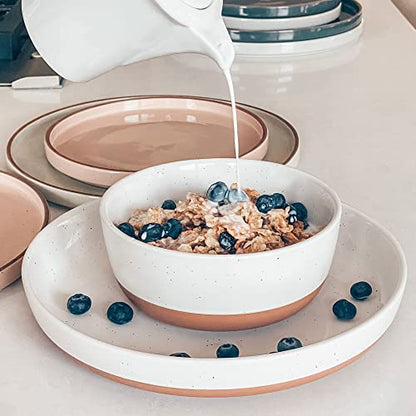 Mora Ceramic Flat Bowls Set of 4-25 oz- For Soup, Salad, Rice, Cereal, Breakfast, Dinner, Serving, Oatmeal, etc - Microwave, Dishwasher and Oven Safe Bowl for Eating and Kitchen- Vanilla & Charcoal - color: Vanilla & Charcoal