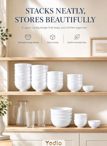 Small Bowls Set, White Ceramic Bowls of 6, 10 oz Porcelain Bowl for Kitchen Dessert Rice Side Dish Snack Soup Fruits Cereal Ice Cream, Microwave Dishwasher Freezer Oven Safe Easy Clean Stackable | Porcelain Bowls, Portion Control, for Soup Cereal Ice Crea