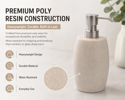 Clasin Home Sandstone Textured Resin Soap Dispenser with Metallic Pump and Waterproof Bottle Labels for Bathroom Kitchen Dish Hand Wash Shower Lotion Shampoo, 12 Oz, Beige - color: Natural Beige
