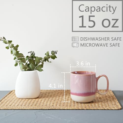 Bosmarlin Ceramic Coffee Mug Set of 4, 15 Oz, Coffee Cups with Big Handle, Microwave and Dishwasher Safe (Pink) - color: Pink