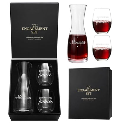 AW BRIDAL Engagement Gifts for Couples Wine Glasses Set, 2026 Fiance Gifts for Women and Newly Wed, Wedding Gift for Bride and Groom, Wine Decanter Set for Engagement and Bridal Shower - style: Wine Decanter-Fiance
