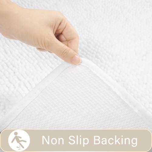LOCHAS Bathroom Rugs Sets 2 Piece, 20''x20'' & 34''x21'', White | Non Slip U-Shaped Toilet Rug, Chenille Washable Absorbent, Soft Bath Mat Set for Shower, Sink - color: White