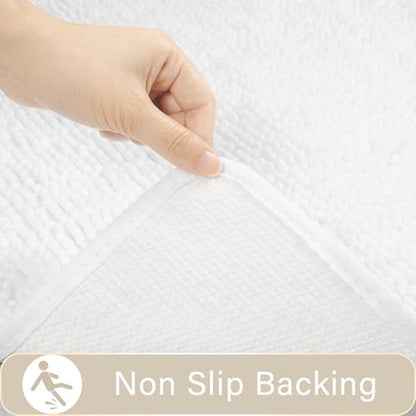 LOCHAS Bathroom Rugs Sets 2 Piece, 20''x20'' & 34''x21'', White | Non Slip U-Shaped Toilet Rug, Chenille Washable Absorbent, Soft Bath Mat Set for Shower, Sink - color: White