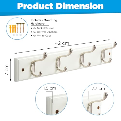 GlazieVault Coat Hooks Wall Mounted - MDF Board Nickel Hook Coat Rack(2 Pack) - Heavy Duty White -Coat Hooks for Wall Clothes Hooks and Wall Hooks - style: White MDF Nickel