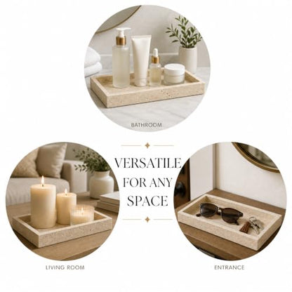 Real Natural Marble & Travertine Vanity Tray, Genuine Marble Serving Tray - color: Yellow Marble