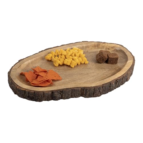 GoCraft Oval Wooden Serving Platter with Tree Bark Edges – Mango Wood Charcuterie Board, 17" x 10", Rustic Platter for Serving Cheese, Appetizers, Snacks, Fruit, and More – Perfect for Entertaining