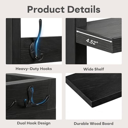 Coat Rack Wall Mount with Shelf & Mail Organizer,29 Inch Wall Shelf with 7 Coat Hooks and 4 Key Hooks for Entryway,Living Room,Bedroom,Offices(Black) - color: Black