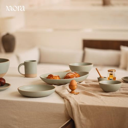 MORA Jumbo and Large Serving Dishes Set of 2, 13 inch and 12 inch Ceramic Pottery Oval Platters - Microwave, Oven and Dishwasher Safe - Thyme & Mushroom - color: Thyme & Mushroom, size: Jumbo & Large