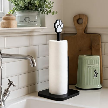 Leinuosen Dog's Paw Paper Towel Holder Farmhouse Dog's Paw Wooden Paper Towel Holder Black Funny Bathroom Countertop Accessories Kitchen Roll Stand Organizer Standing Apartment Decor Housewarming Gift - style: Dog Paws