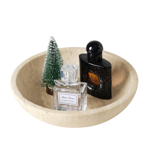 Travertine Bowl,Decorative Bowl Modern Key Bowl for Entryway Table, Pedestal Bowls for Dining Table Center,Living Room, Kitchen Decor Modern Home Decor Marble Bowls (7.8 Inch) - color: yellow