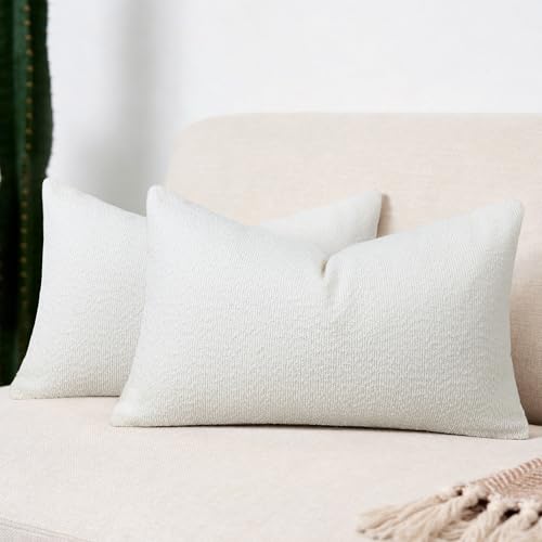 Textured Boucle Pillow Covers 12x20 Inch Set of 2, White | Soft Decorative Throw Pillow Covers, Natural Boho Accent Solid Pillowcases Sofa Living Room Home Decor - color: White, size: 20" x 12" (Pack of 2)