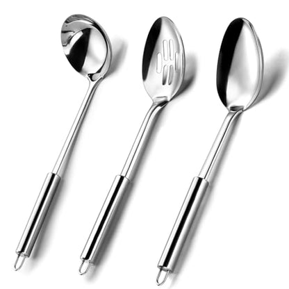 Pleafind Serving Utensils Set for Parties,3-Piece Silver Stainless Steel utensils set,Includes 1 Serving Spoon, 1 Slotted Spoon and 1 Soup Ladle,Serving Spoons for Buffet - color: 3P-Silver