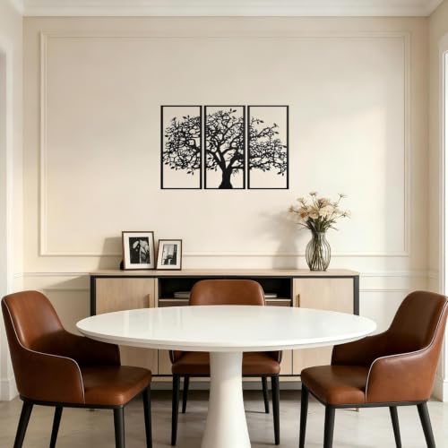 JBCHUCI Metal Tree of Life Wall Art Set of 3, Matte Black Home Decor | Laser-Cut Metal Wall Decor Set, Family Triptych Hanging for Living Room, Dining Room, Entryway, Office, Ideal Gift