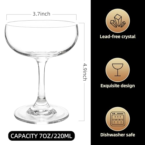 Coupe Champagne and Cocktail Glasses Set of 12, 7 oz | Daiquiri Manhattan Glasses Martini Drinking Set for Parties, Bars and Gifts - size: Set of 12, 7 oz