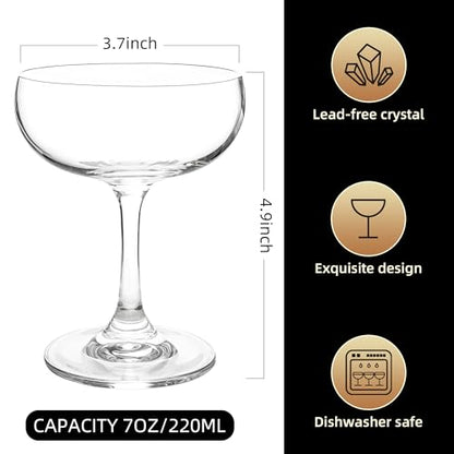 Coupe Champagne and Cocktail Glasses Set of 12, 7 oz | Daiquiri Manhattan Glasses Martini Drinking Set for Parties, Bars and Gifts - size: Set of 12, 7 oz
