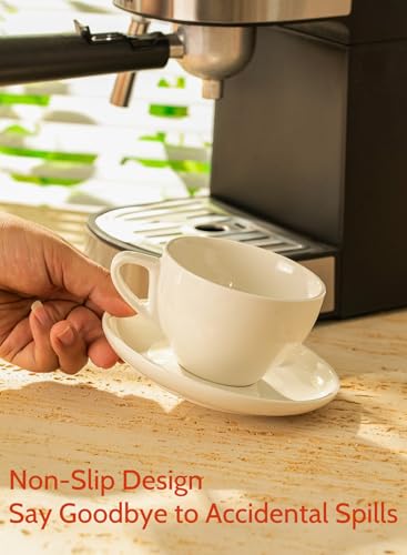 Sweese 6 Ounce Cappuccino Cups with Saucers, Porcelain Double Espresso Cups Set of 6 - White - color: White, size: 6OZ