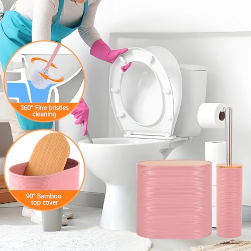 10 PCS Pink Bathroom Accessories Set with Trash Can Bathroom Accessory | All-in-One Kit with Trash Can,Toothbrush Holder,Soap Dispenser,Toothbrush Cup,Vanity Tray,Soap Dish,Toilet Brush etc for Home - color: Pink