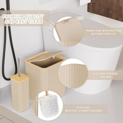 XLHOMO Bathroom Set- 25PC Beige Bathroom Set, Bathroom Set with Shower Curtain and Rugs, Beige Shower Curtain Set, Toilet Brush, Bathroom Trash Can - size: Bath Set+Shower Curtain+Rugs, style: Beige