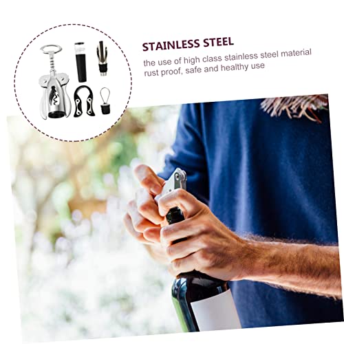 Ciieeo Multi-functional Stainless Steel Wine Bottle Opener Set Kit with Corkscrew Foil Cutter Vacuum Stopper and Pourer for Home Parties and Restaurants