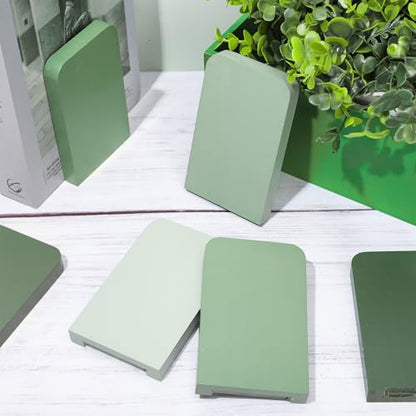 FYSUIMU 6Pcs Boho Sage Green Wood Bookends Gradient Green Wooden Book Stands Rustic Non Skid Book Stoppers for Heavy Books Home Office Library