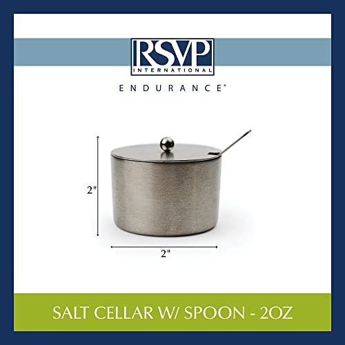 RSVP International Endurance Kitchen Collection Salt Cellar Set with Spoon, 2-Ounce, Brushed Stainless Steel - size: 2-Ounce