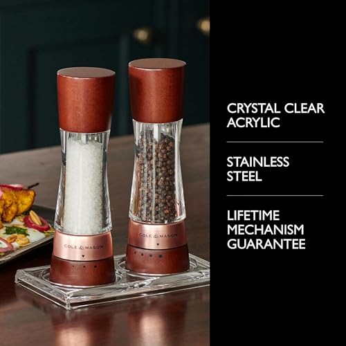 Cole & Mason Derwent Salt & Pepper Mill Gift Set - Salt & Pepper Shaker & Grinder with Adjustable Coarseness - Gourmet Precision Mill Set - Stainless Steel & Acrylic Grinders - Rose Gold - color: Rose Gold