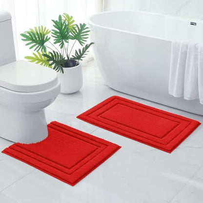 HOMEIDEAS Bathroom Rugs Sets 2 Piece, Super Soft and Absorbent Non Slip Microfiber Machine Washable Bath Mat Set (20"x32"+U20 x24, Red) - color: Loop- Red, size: 1'8" x 2'8" (20"x32"+U Shape 20"x24")