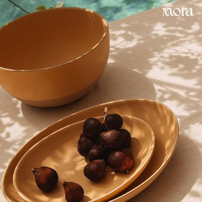 MORA Mega and Giant Serving Dishes Set of 2, 16 inch and 14 inch Ceramic Pottery Oval Platters - Microwave, Oven and Dishwasher Safe - Iris & Merrigold - color: Iris & Merrigold, size: Mega & Giant