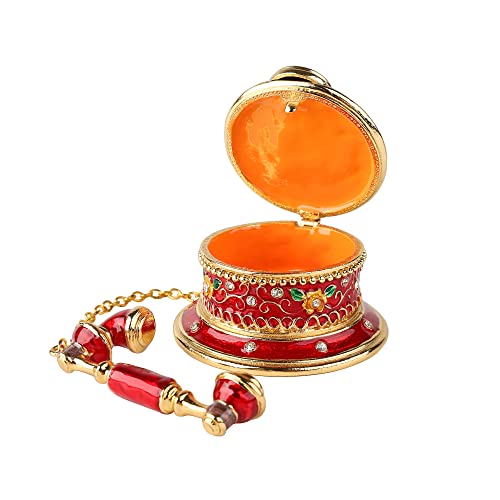 QIFU Hand Painted Red Telephone Figurine Enameled Trinket Box Hinged, Unique Gift for Family - color: T2 Red