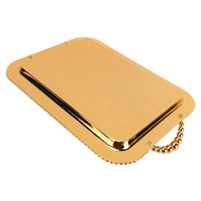 Asixxsix Metal Serving Tray, 16.5 x 11.0 inch Rectangular Stainless Steel Food Serving Tray European Retro Style Mirror Coffee Table Dessert Platter for Buffet Wedding Party (Gold) - color: Gold