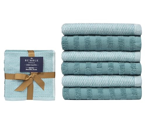 Bumble Premium Dish Cloths 13"x13" (6 Pack) | 100% Natural Ring Spun Cotton | 400 GSM | Highly Absorbent & Soft |Yarn Dyed & Solid Dyed Terry Dish Cloth Set - Aqua - color: Aqua, size: Dish Cloths - Mixed Styles