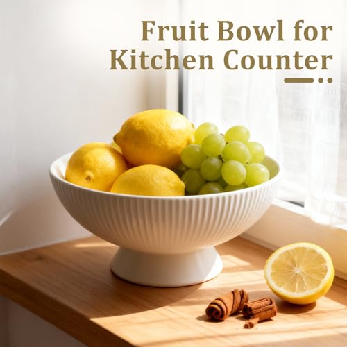 Gutedeal Small Decorative Bowl 8 Inch Multi-Use White Ceramic Fruit & Key Bowl for Kitchen, Entryway, Centerpiece Modern Handcrafted Home Decor Pedestal Bowl & Wedding Gift - size: 8 Inch