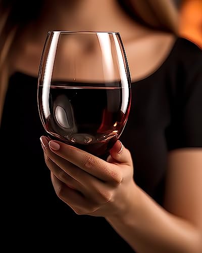 LUXU Stemless Wine Glasses(Set of 6)-20 oz | Crystal Wine Cups for Red,White Wine,Large Water Juice Glasses,No Stem Glass Beverage Cups,Clear Drinking Tumblers - color: Clear - 6 Pack
