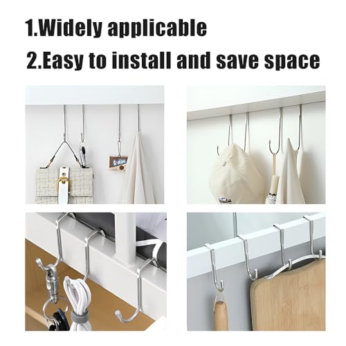 2 Pcs Over Cabinet Hook,Multi-Use Gabinet Doors Double S Hooks for Hanging,Drawer,Closet,Kitchenware,Wardrobe Door,Bags,Towels and Key,Silver Cabinet Hooks for Hanging (A-Silver)