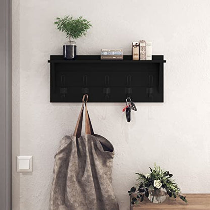 Wall Mounted Coat Rack Shelf, Rustic Wooden Country Style 24" Entryway Shelf with 5 Rustic Hooks featuring Solid Pine Wood. Perfect touch for your Entryway, Mudroom, Kitchen, Bathroom and More, Black - color: 3- Black